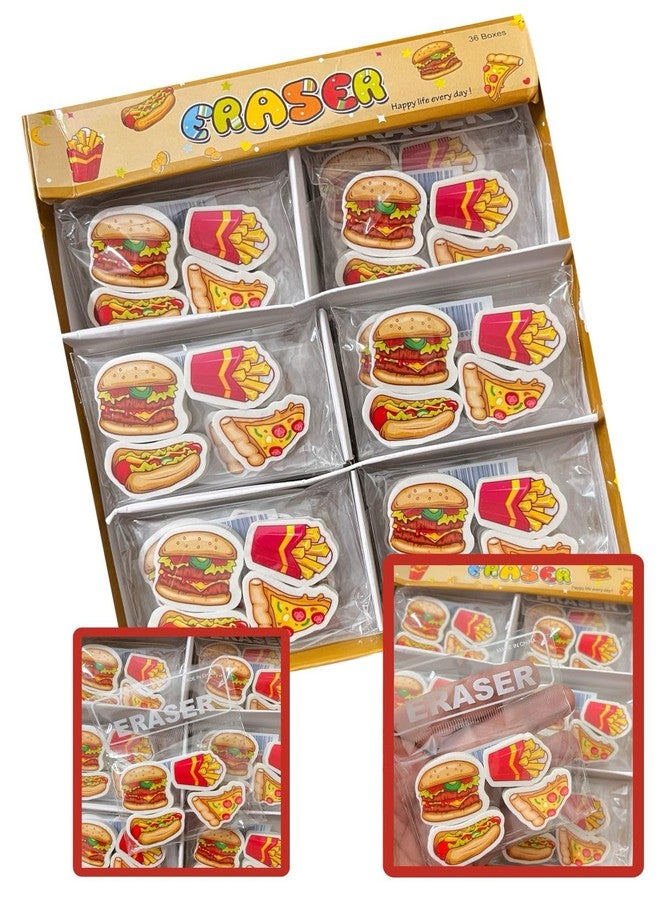 Le Delite Fast Food Themed Erasers for Kids, 12 Pack Set with Burger Pizza Fries Design, Return Gift Stationery - Image 3